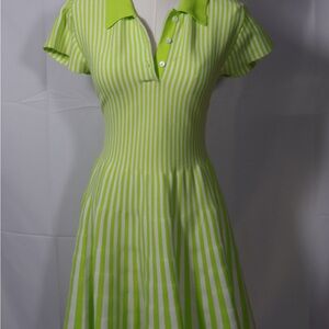 Anthropologie Green Ribbed Polo Collar Mini Dress